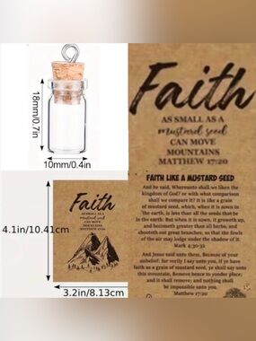 NWT FAITH AS SMALL AS A MUSTARD SEED MINI GLASS BOTTLE INCL. CARD & NECKLACE